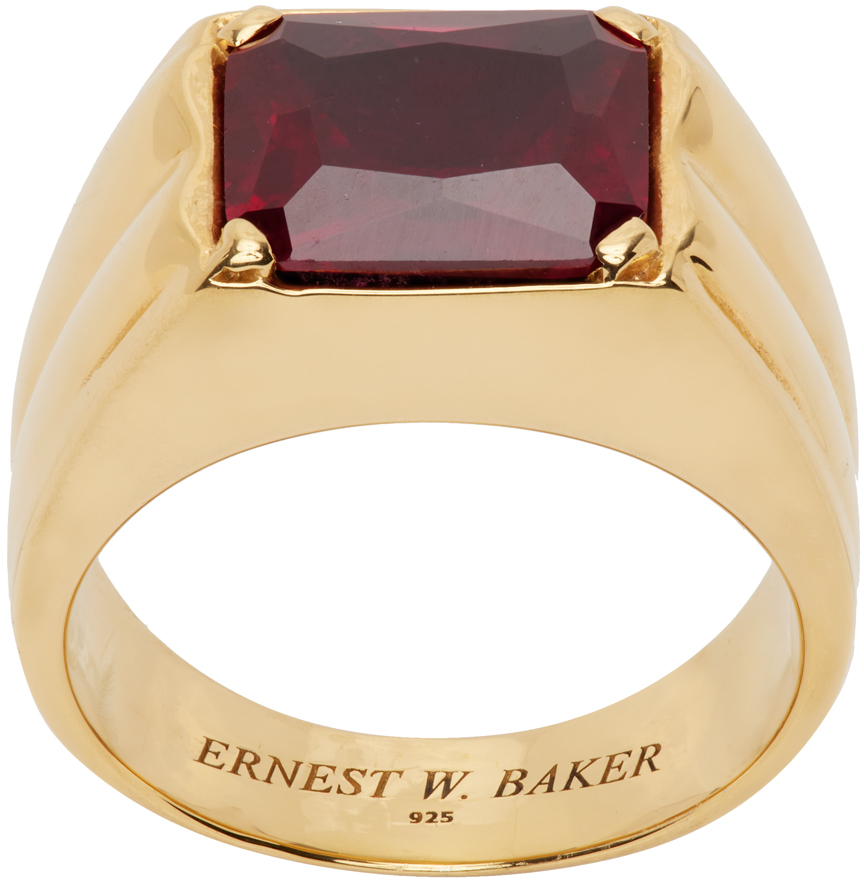 Ernest W. Baker Gold Large Stone Ring In Red Stone
