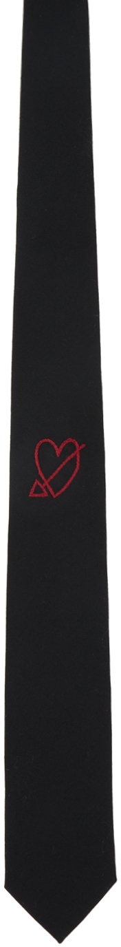 Ernest W Baker Black Heart Embroidered Tie In Black Wool