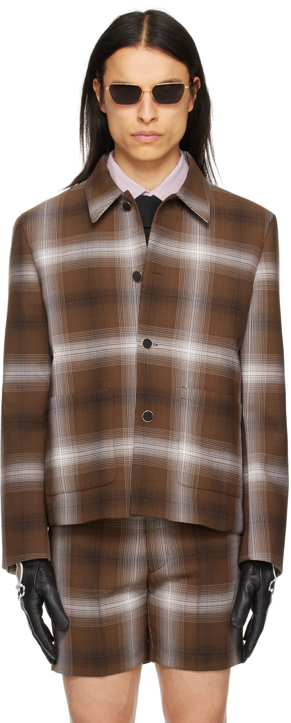 Ernest W. Baker Brown Spread Collar Jacket In Brown 70's Check