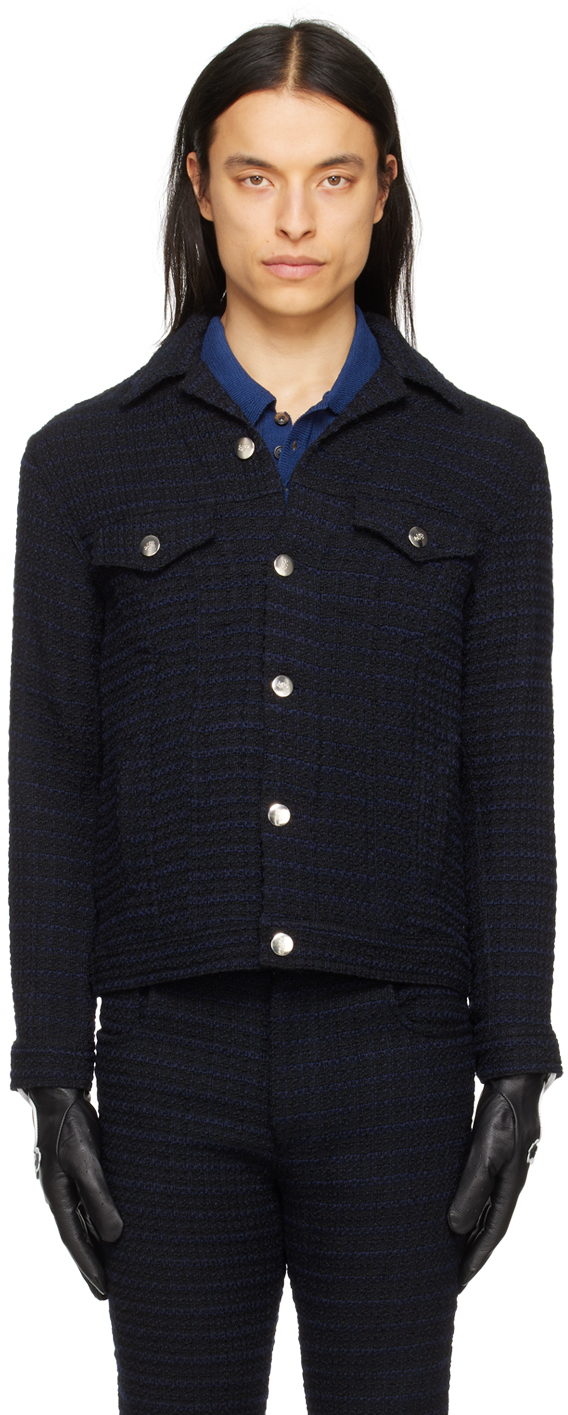 Ernest W. Baker Navy Button Jacket In Navy Boucle | ModeSens