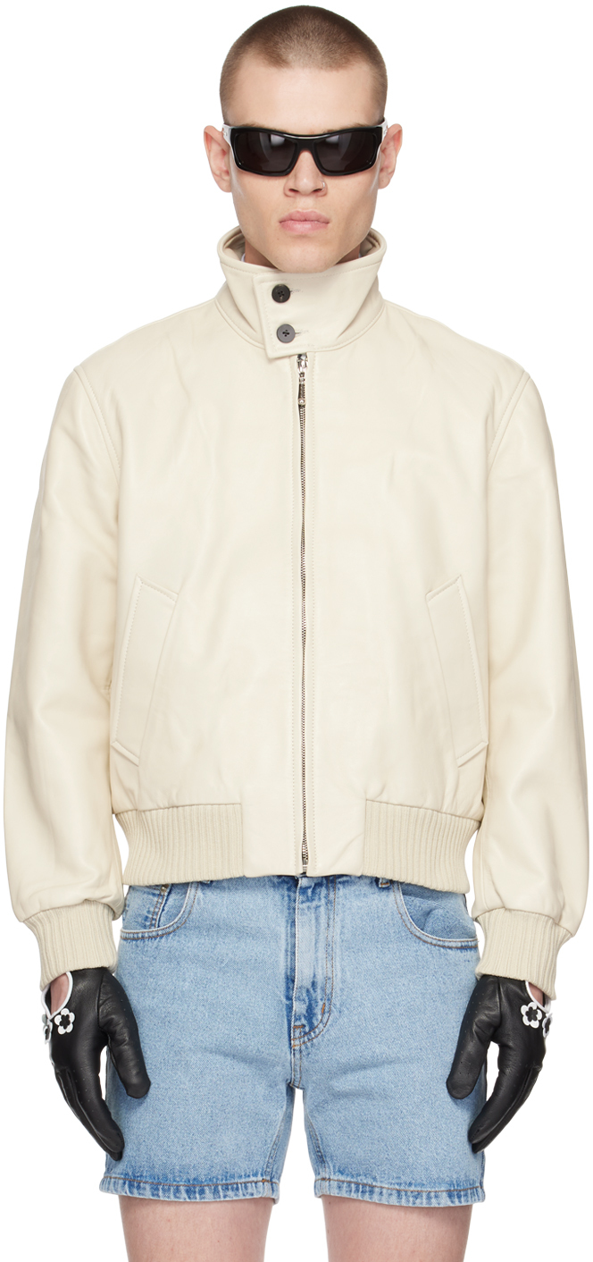 Ernest W. Baker: Beige Harrington Leather Jacket | SSENSE