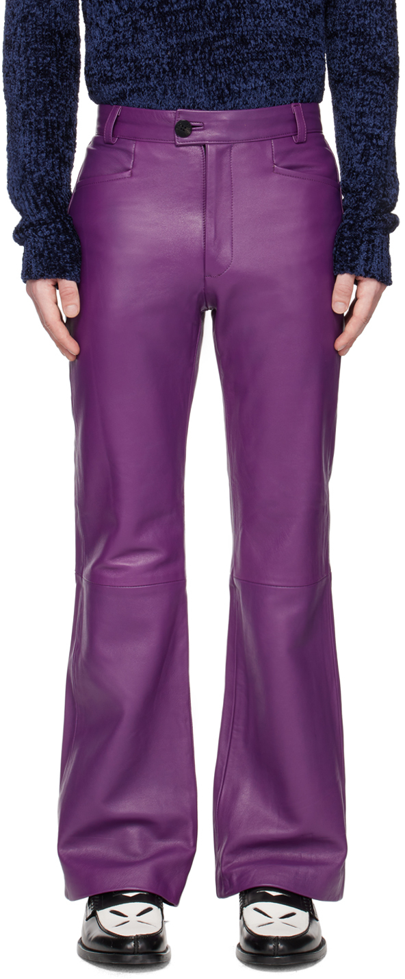 Ernest W Baker Purple Flared Leather Trousers