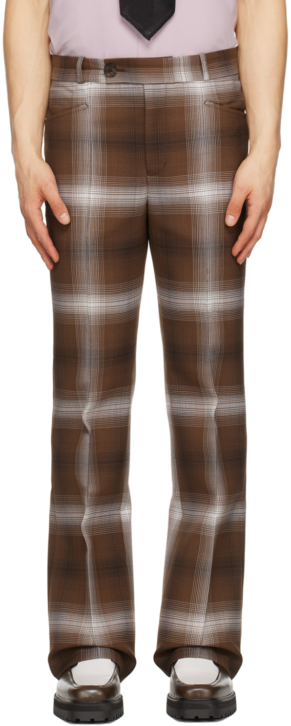 Ernest W Baker Brown Flared Trousers In Brown 70's Check
