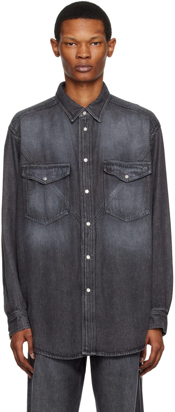 Shop Isabel Marant Black Teoma Denim Shirt In 02gy Grey