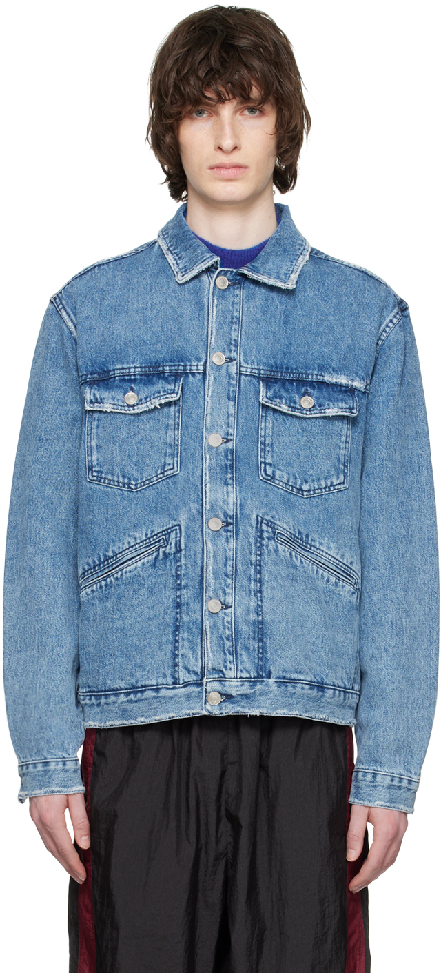 Isabel Marant Blue Jango Logo-embroidered Denim Jacket In 30bu Blue