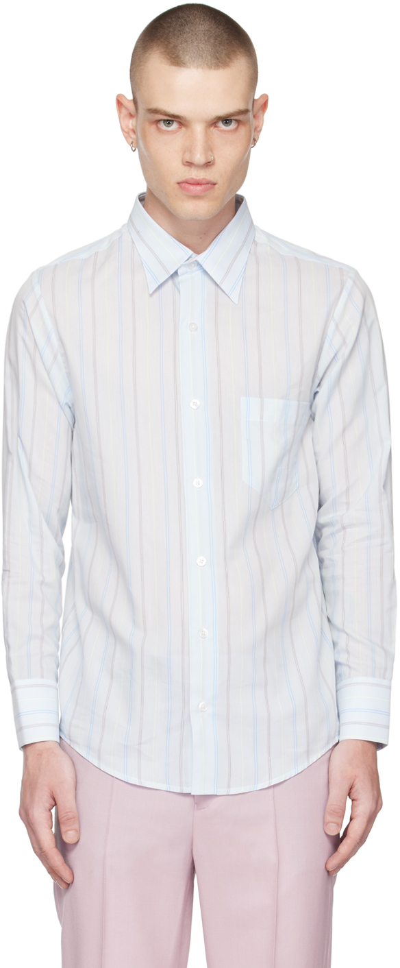 Ernest W. Baker Blue Striped Shirt In Light Blue Pin Strip