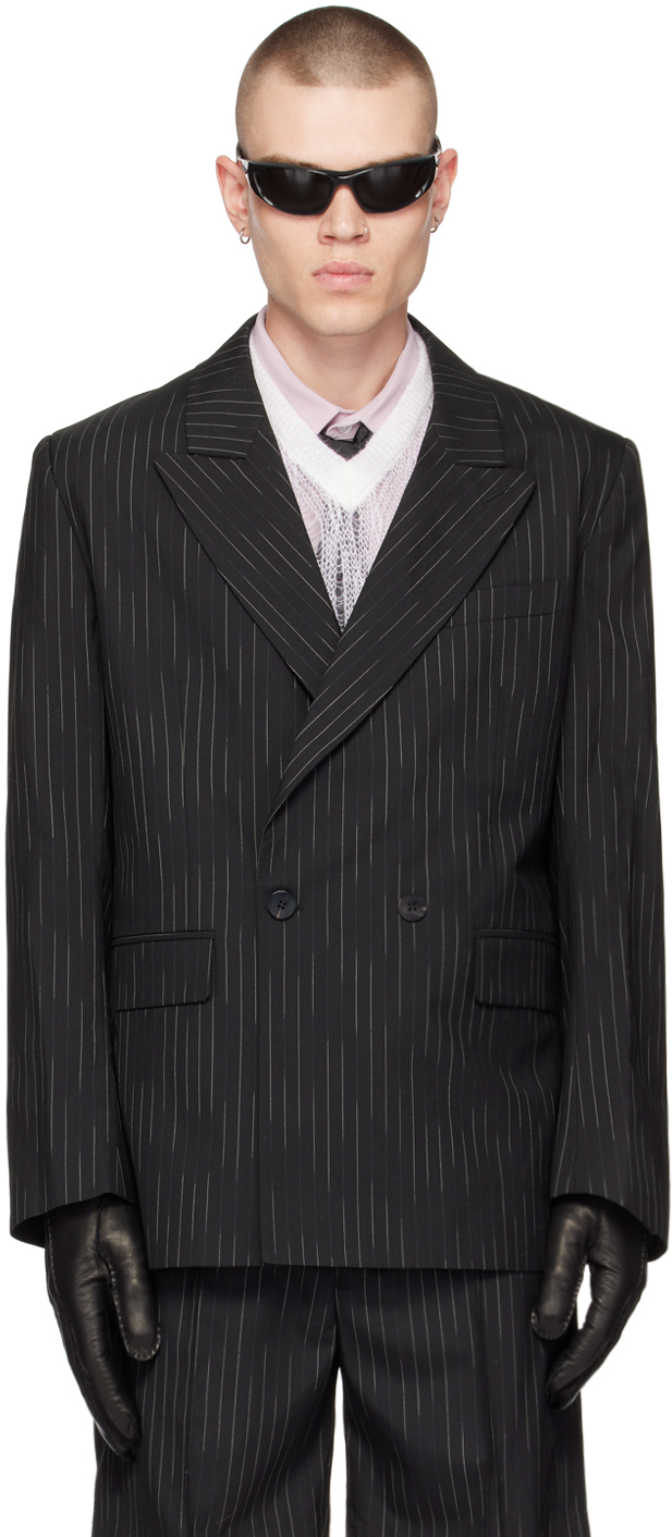 Ernest W. Baker: Black Pinstripe Blazer | SSENSE Canada