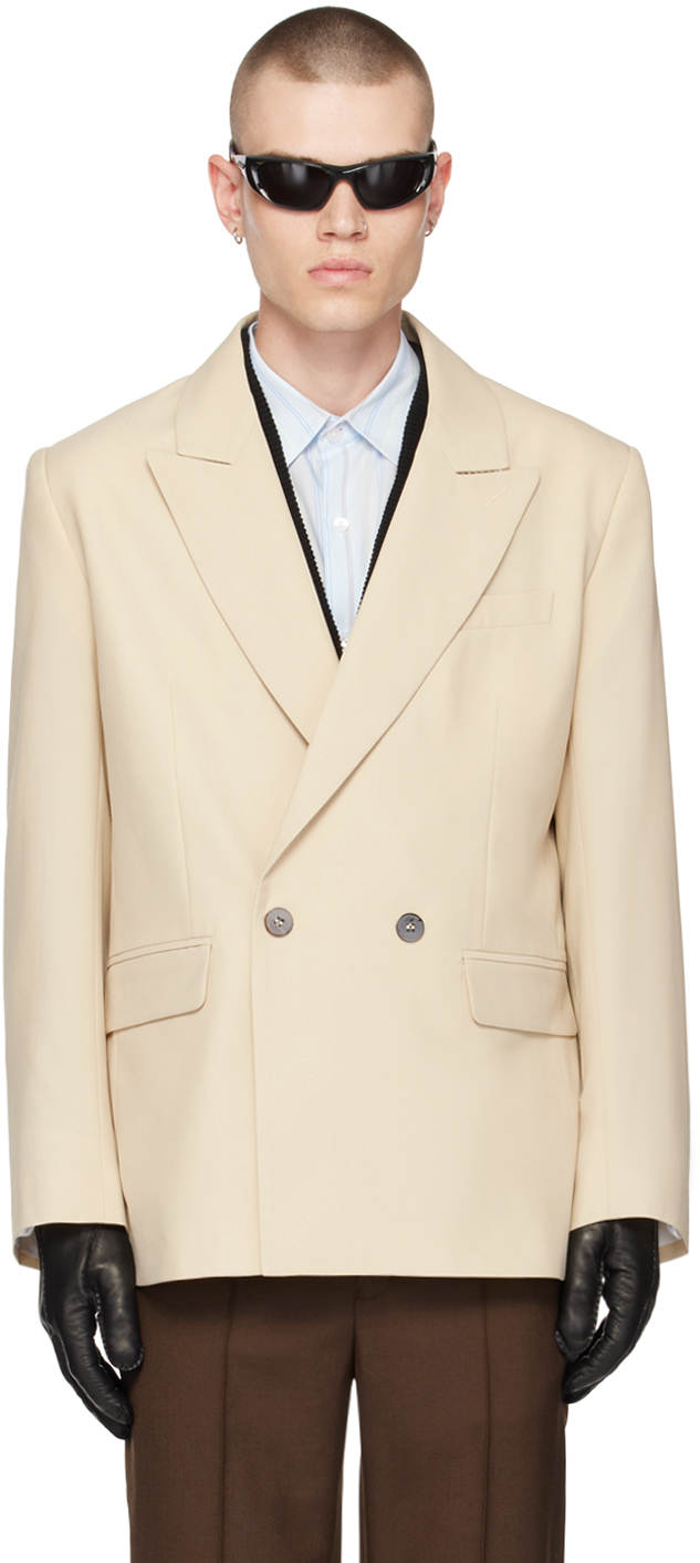 Beige Double-Breasted Blazer by Ernest W. Baker on Sale