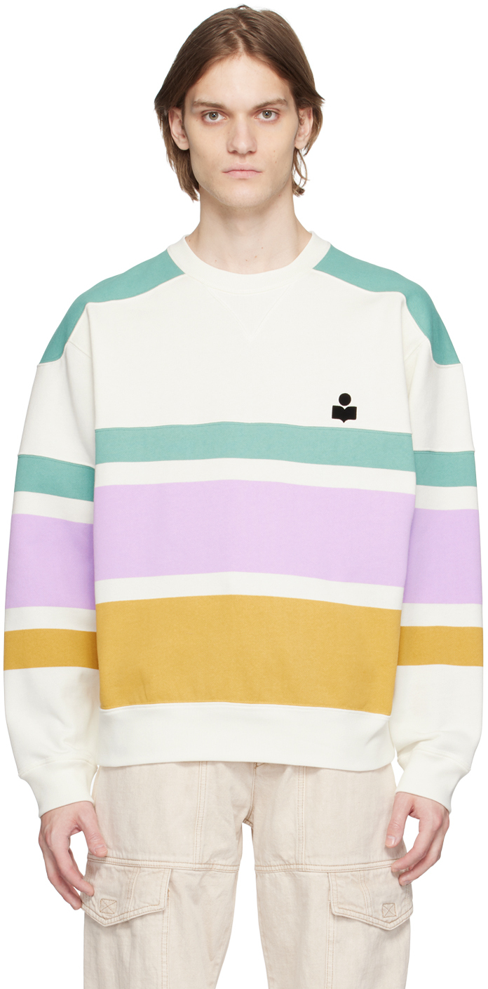 Isabel Marant Striped Logo Sweatshirt In 60ce Celadon
