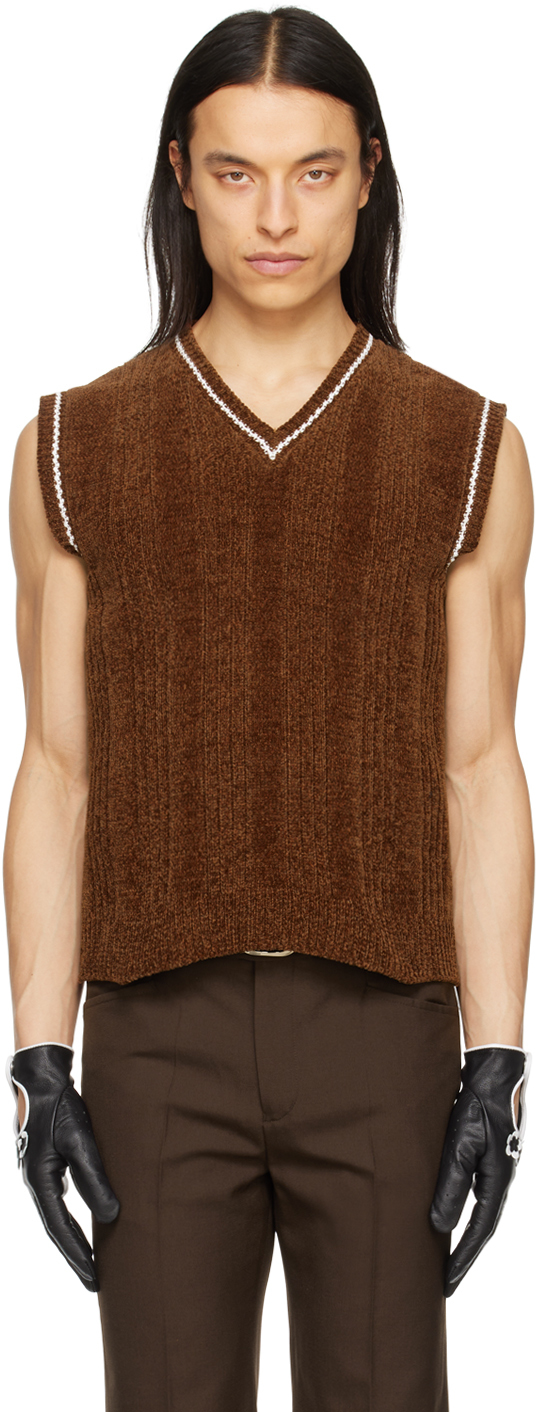 Brown V-Neck Vest by Ernest W. Baker on Sale