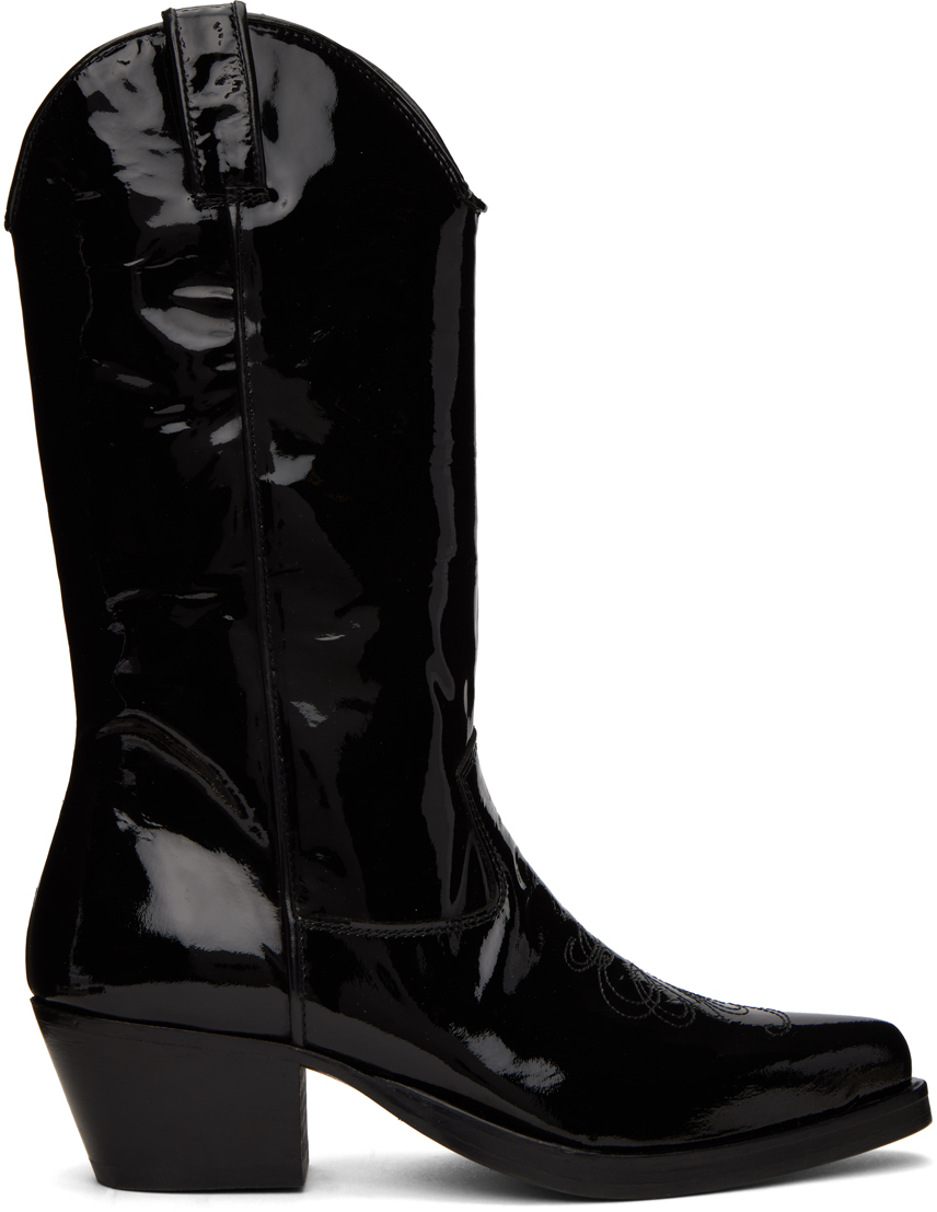 Ernest W Baker Black High Western Boots In Black Patent Leather