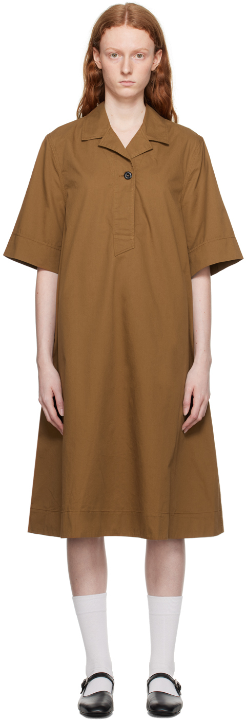 Margaret Howell Short-sleeve Notched-lapel Dress In Brown