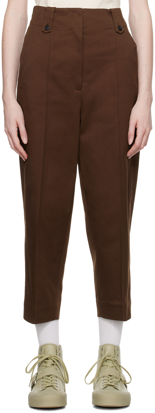 Margaret Howell Brown Cropped Trousers In Chestnut