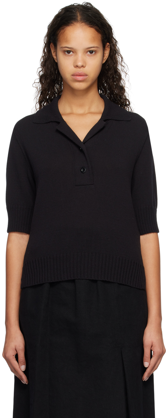 Margaret Howell Short-sleeve Knitted Top In Nero