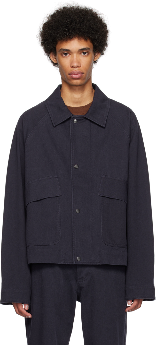 Mhl By Margaret Howell Navy Worker Jacket In Faded Ink