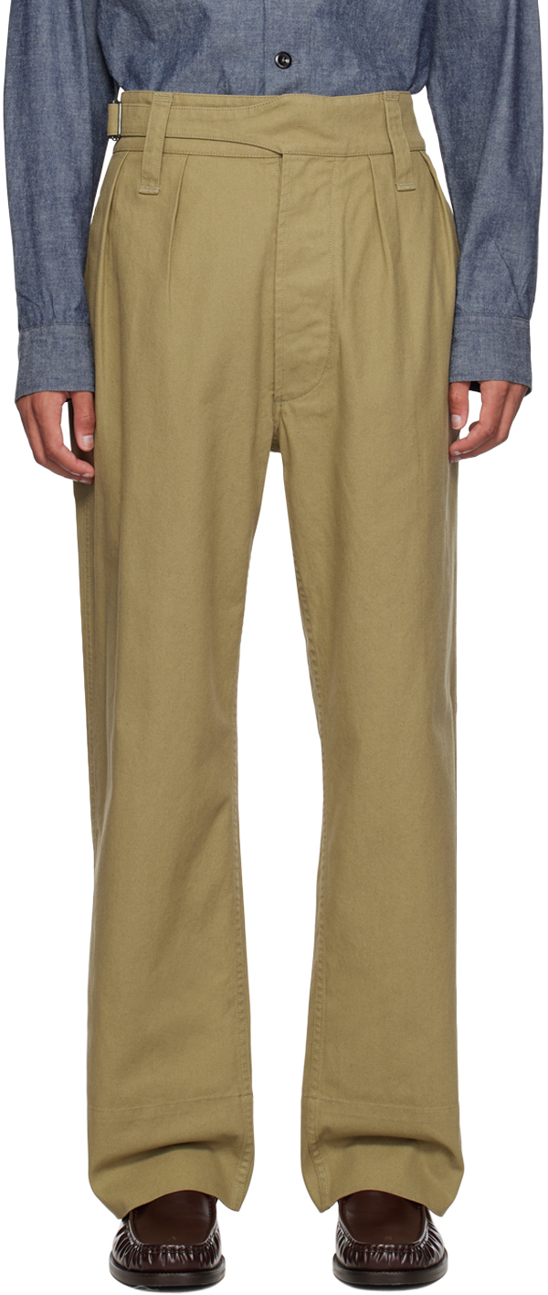 Mhl By Margaret Howell Khaki Side Cinch Trousers In Sage