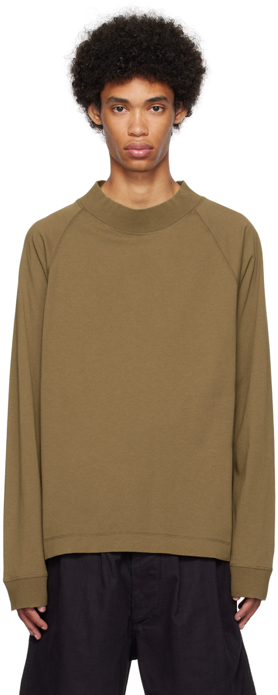 Khaki Raglan Long Sleeve T-Shirt by MHL by Margaret Howell on Sale