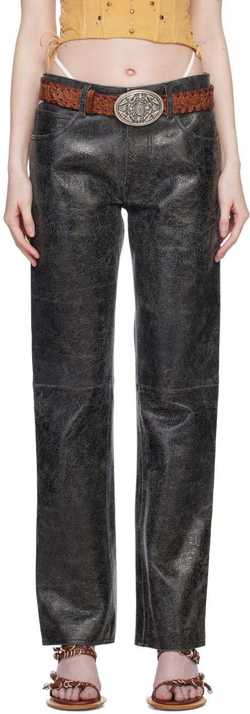 GUESS USA: Black Cracked Leather Pants | SSENSE Canada