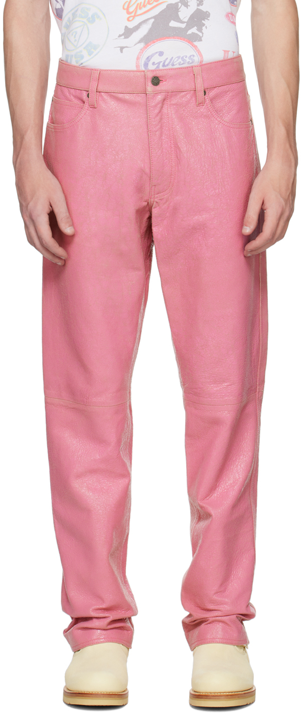 Pink Cracked Leather Pants