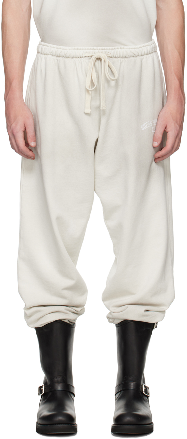 Shop Guess Usa Off-white Printed Sweatpants In Alabaster White
