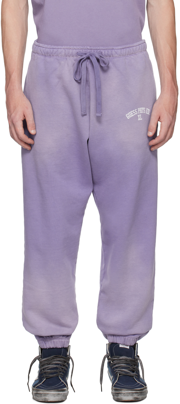 Guess Usa Logo细节棉运动裤 In Purple