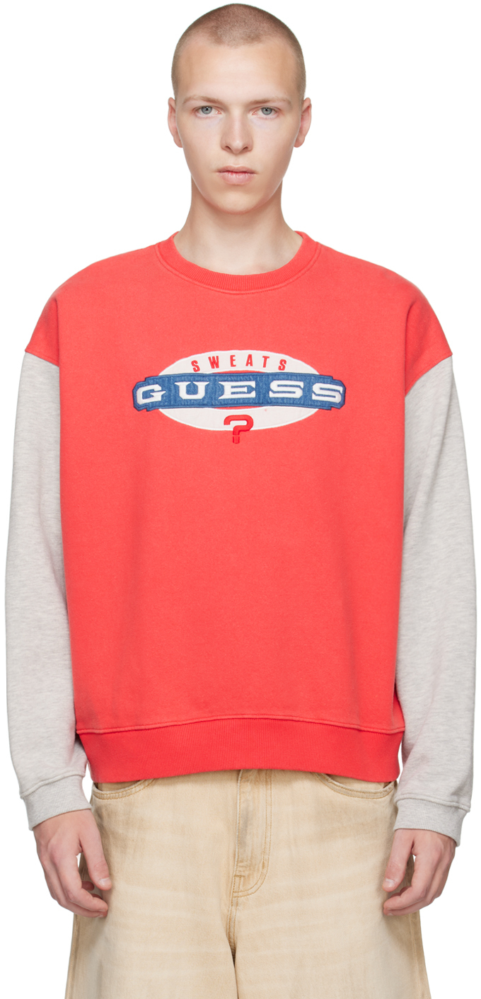 Shop Guess Usa Red & Grey Crewneck Sweatshirt In Strawberry Red