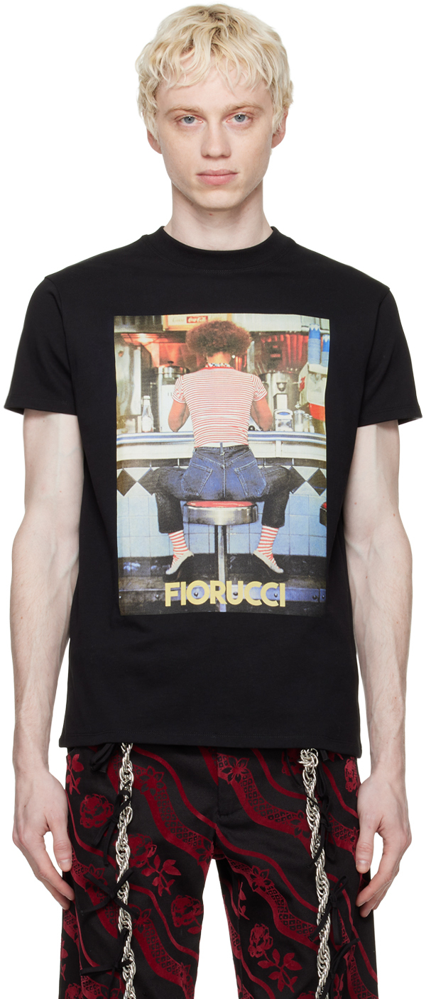 Fiorucci: Black Graphic Poster Girl T-Shirt | SSENSE