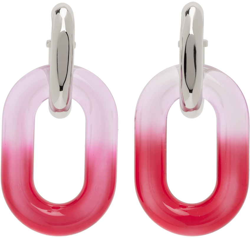 Paco Rabanne Silver & Pink XL Link Double Earrings