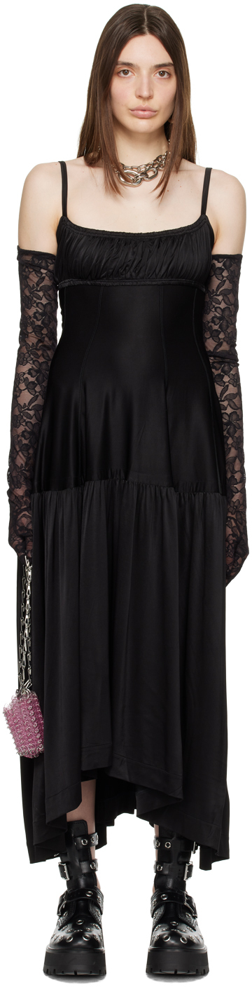 Rabanne Black Asymmetric Midi Dress In P001 Black