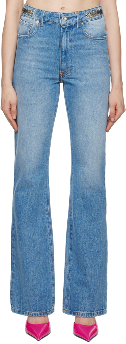 Shop Paco Rabanne Blue Embellished Jeans In M412 Denim Stone