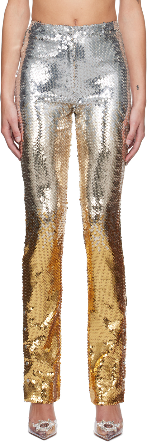 Sequined stretch and flare trousers Gold Maje  LException