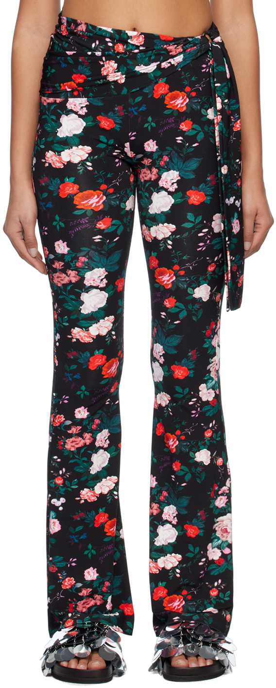 Rabanne Viscose Jersey Printed Flared Trousers In Black