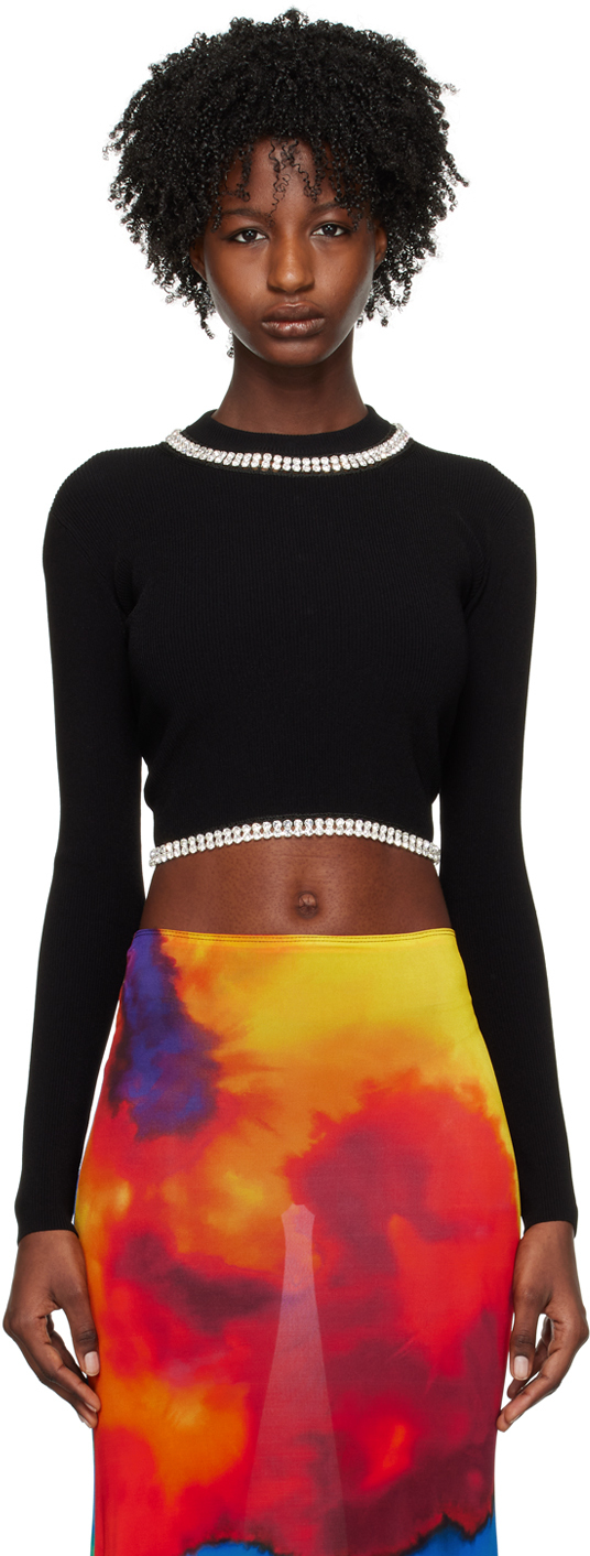 Rabanne Embellished Crop Top In P001 Black