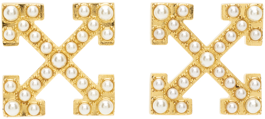 Off-White Gold & White Pearls Pavé Earrings