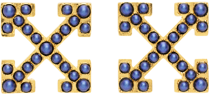 Off-White Gold & Blue Pearls Pavé Earrings