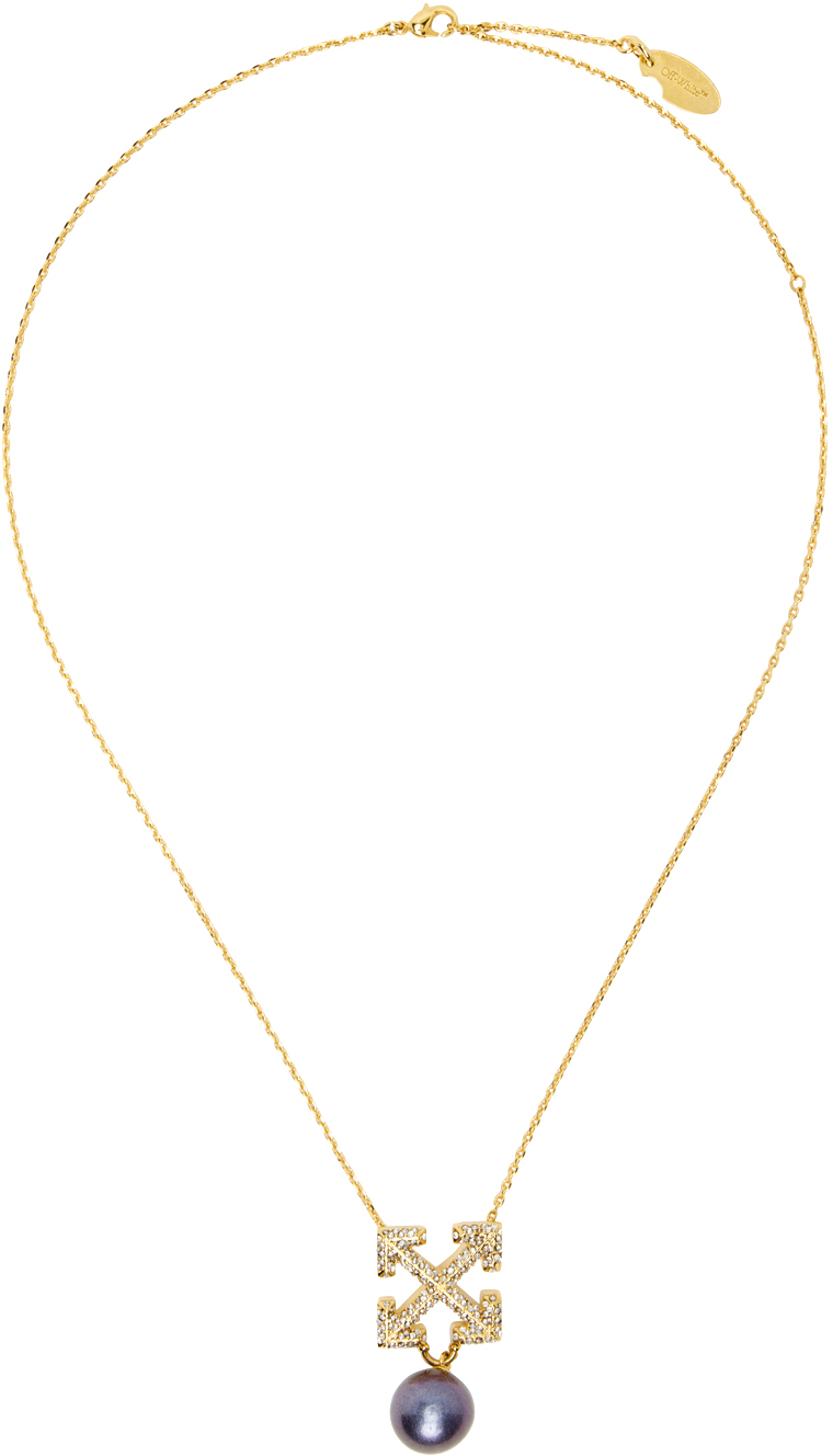 Off-white Gold Pearl Pavé Pendant Necklace In Gold/lilac