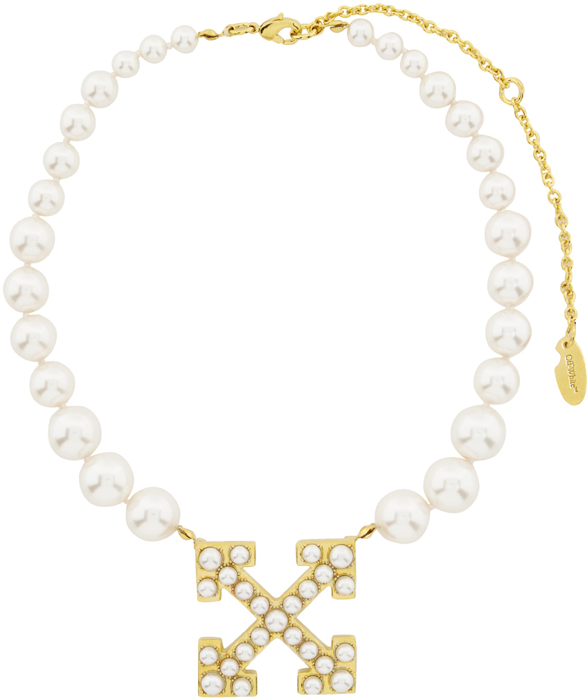OFF-WHITE GOLD & WHITE PEARLS PAVÉ NECKLACE