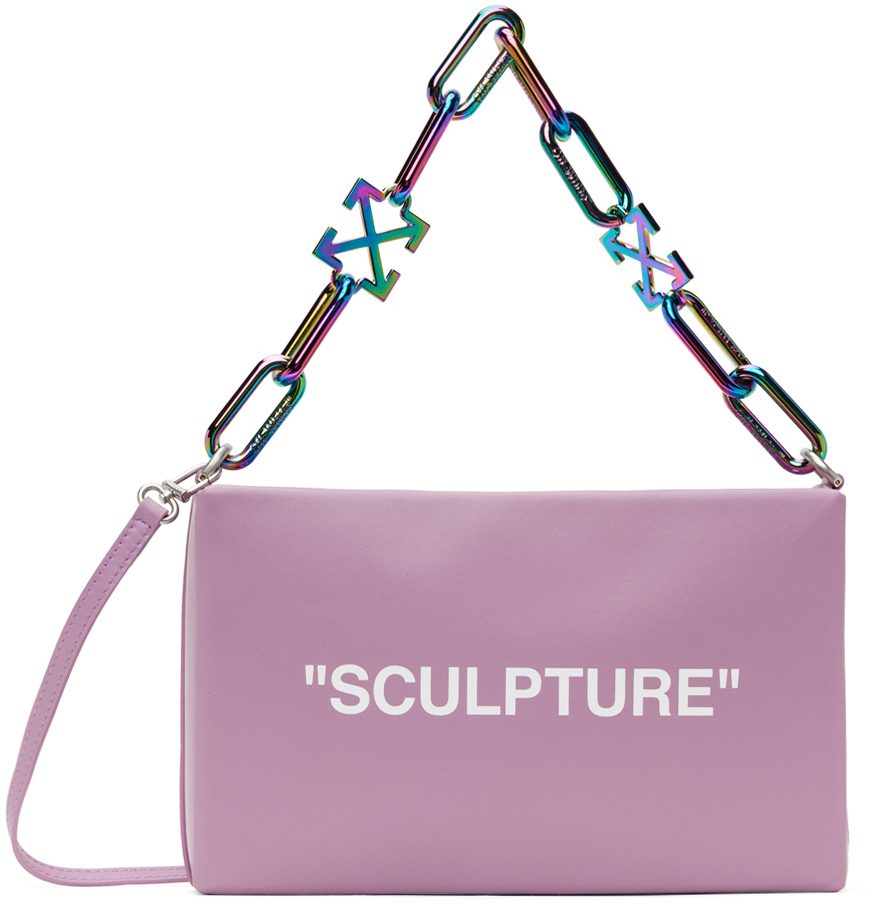 Off-white Block Pouch Quote Clutch Bag In Lilac