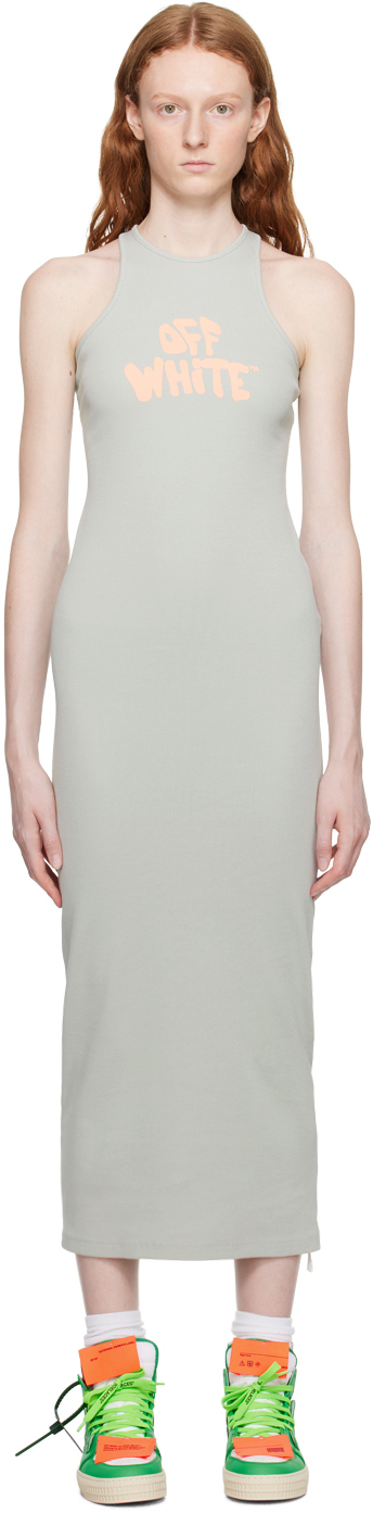 Off-white Gray Stamp Midi Dress In Medium Grey