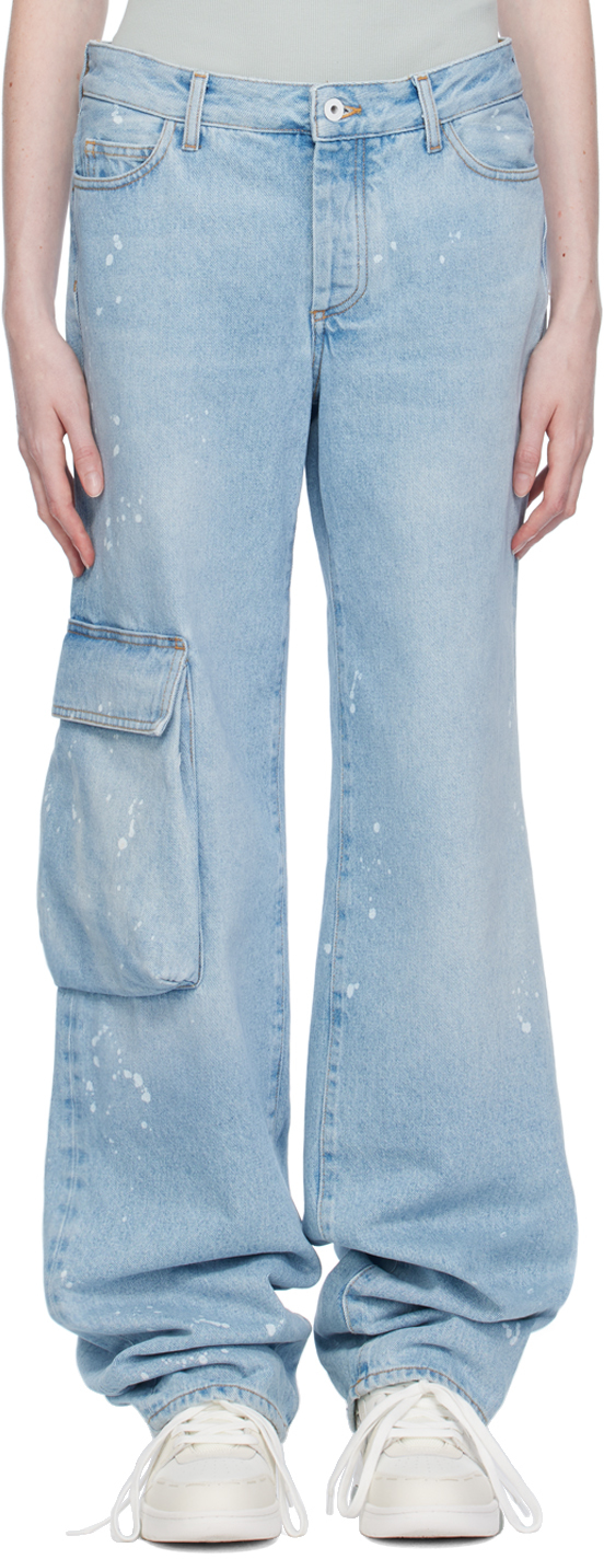 Off-white Toybox Patch-pocket Straight-leg Mid-rise Jeans In Blue