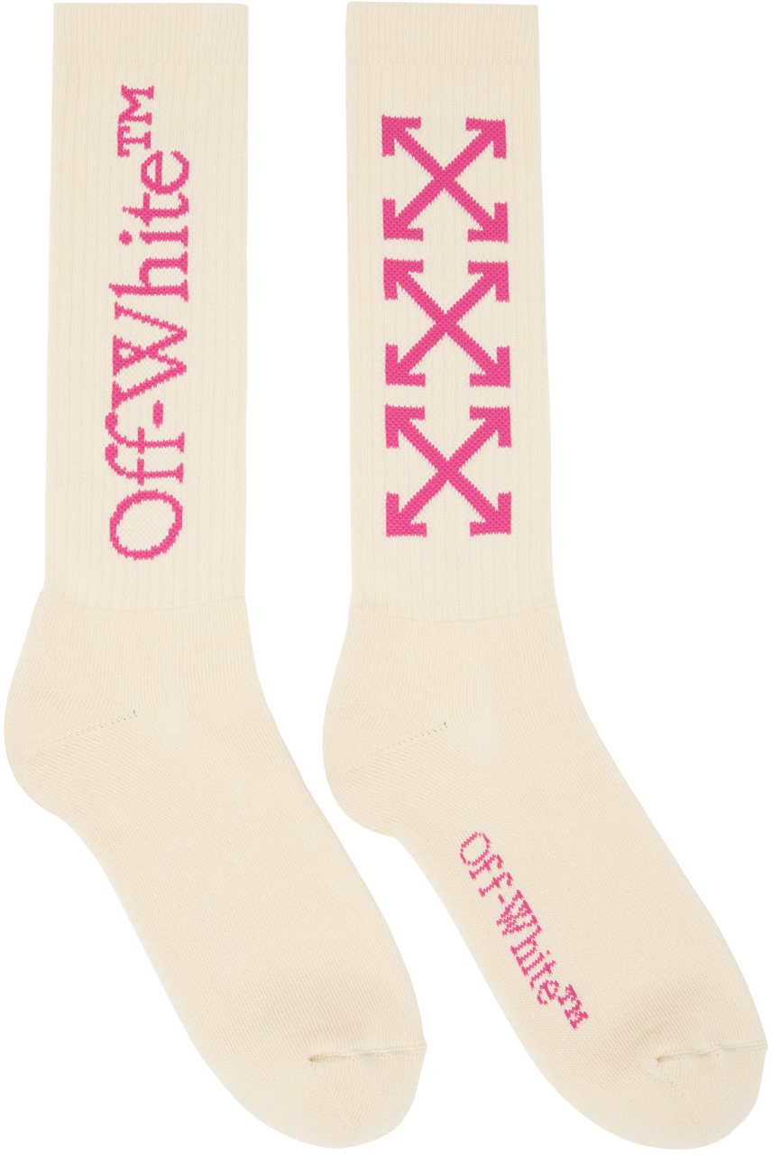 Off-white Arrow Socks In White/fuchsia