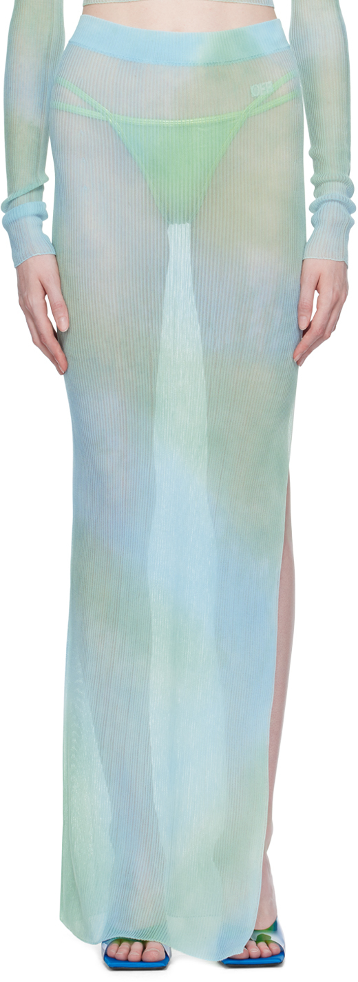 Off-White Blue Tie-Dye Midi Skirt