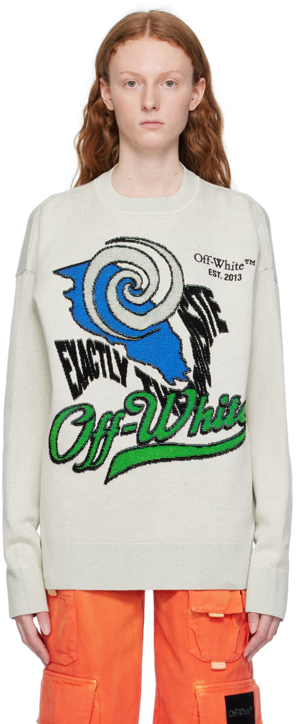 Off-white Embroidered Sweater In White/green