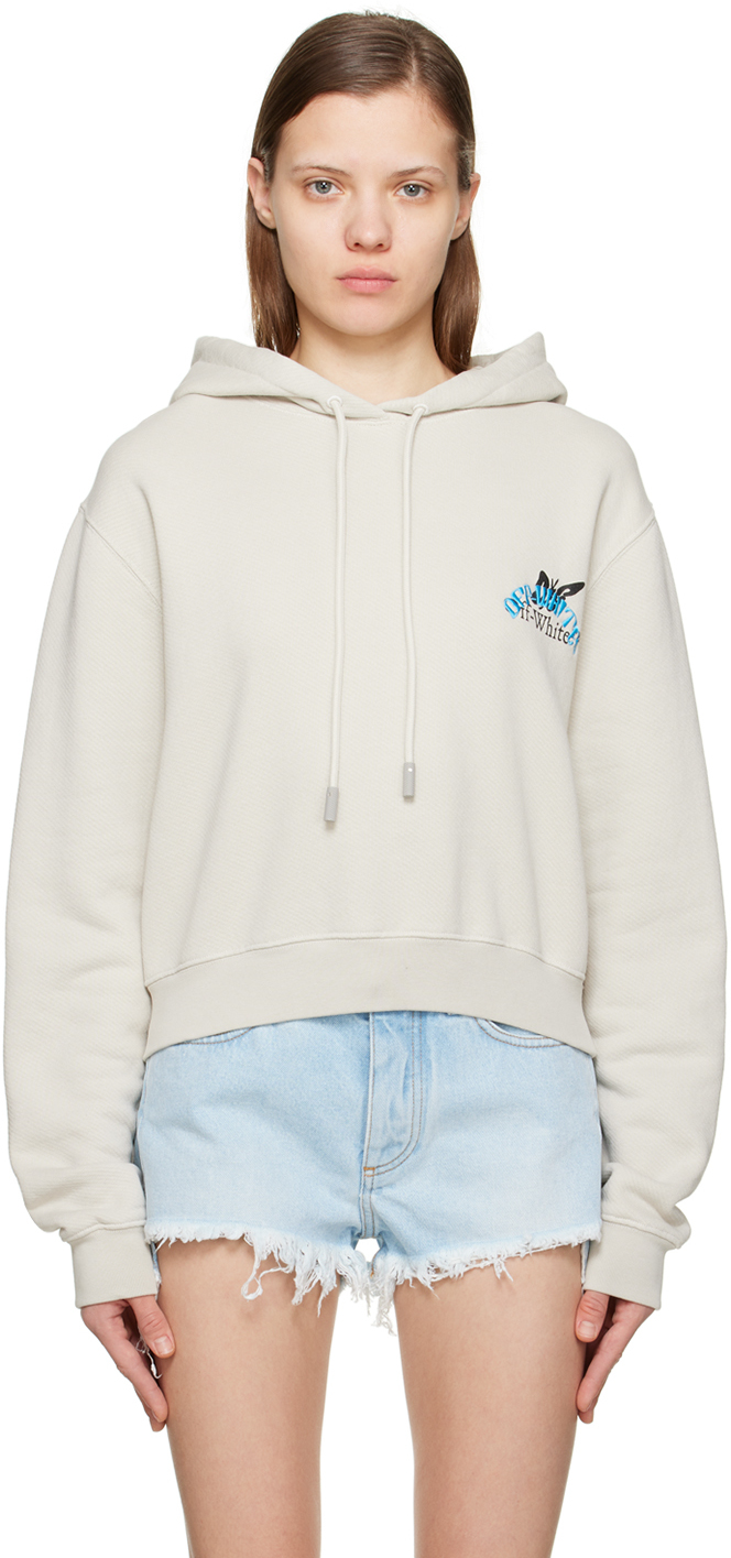 Off-white Butterfly Cropped Hoodie In Grey Light (beige)