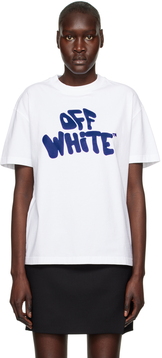Off-white Off White '70's Type Logo' Print T Shirt  White,blue Cotton