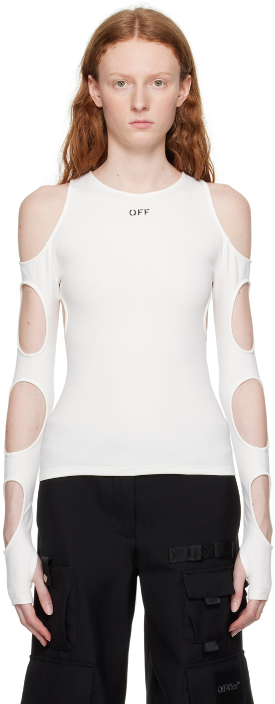 Off-white Sleek Holes Long-sleeved Top In White