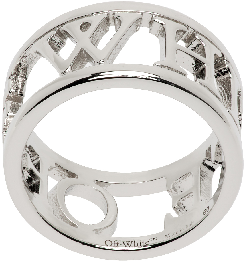Off-White: Silver Lettering Ring | SSENSE