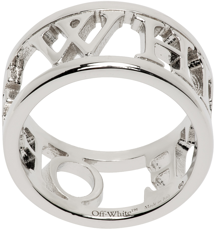 Silver Lettering Ring by Off-White on Sale