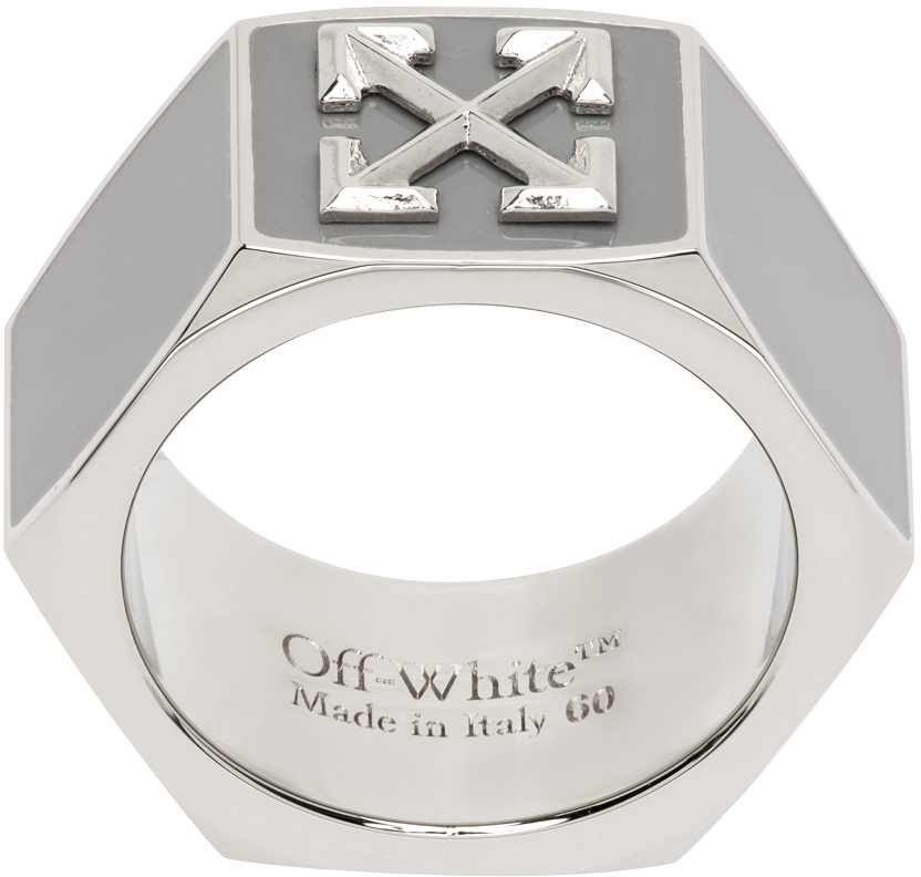 OFF-WHITE Logo Hex Nut Ring Silver – DE
