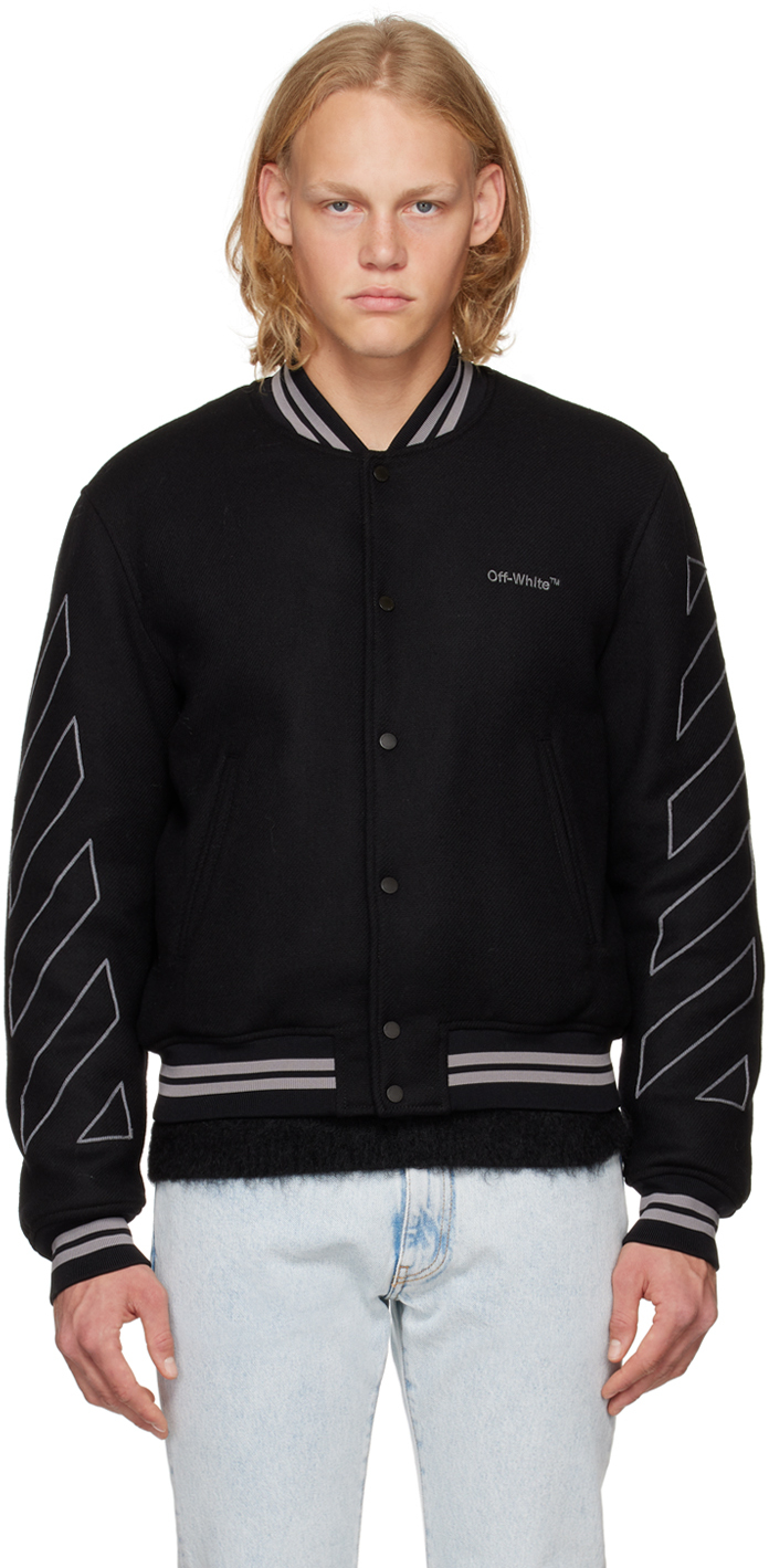 Shop Off-white Black Embroidered Bomber Jacket In Black Melange